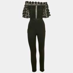 Self-Portrait Black Crepe Lace Overlay Detail Jumpsuit S