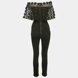 Self-Portrait Black Crepe Lace Overlay Detail Jumpsuit S