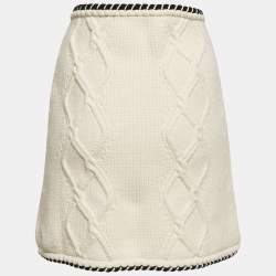 Self-Portrait White Cable Knit Button Detail Mini Skirt L