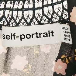 Self-Portrait Black Floral Printed Chiffon & Lace Mini Dress S