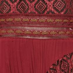 Self-Portrait Burgundy Lace Paneled Plisse Midi Dress L