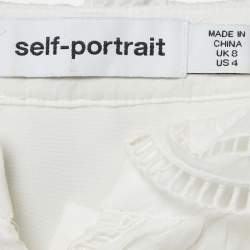 Pre Owned Self-Portrait White Crepe Frilled Collar Pussy Bow Detail Blouse S