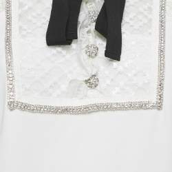 Pre Owned Self-Portrait White Crepe Frilled Collar Pussy Bow Detail Blouse S