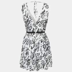 Self-Portrait Monochrome Leopard Printed Plisse Chiffon Sleeveless Mini Dress S