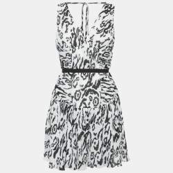 Self-Portrait Monochrome Leopard Printed Plisse Chiffon Sleeveless Mini Dress S