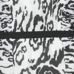 Self-Portrait Monochrome Leopard Printed Plisse Chiffon Sleeveless Mini Dress S