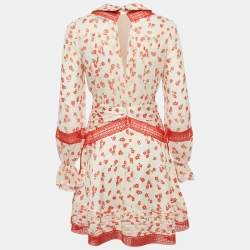 Self-Portrait White Floral Print Chiffon Lace Inserts Mini Dress S