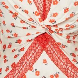 Self-Portrait White Floral Print Chiffon Lace Inserts Mini Dress S