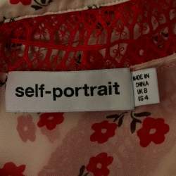 Self-Portrait White Floral Print Chiffon Lace Inserts Mini Dress S