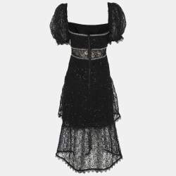 Self Portrait Black Sequin Circle Lace Midi Dress M