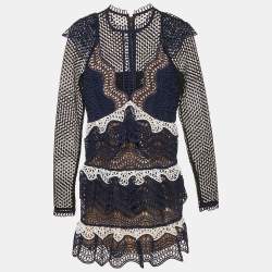 Self-Portrait Navy Blue Lace Tiered Mini Dress S