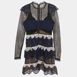 Self-Portrait Navy Blue Lace Tiered Mini Dress S