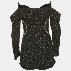 Self-Portrait Black Crepe Embellished Off-Shoulder Diamante Dress M