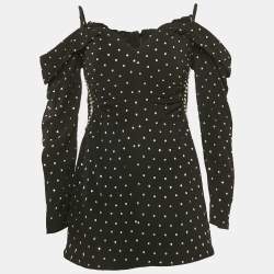 Self-Portrait Black Crepe Embellished Off-Shoulder Diamante Dress M
