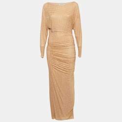 Self-Portrait Beige/Dust Rose Rhinestone Embellished Mesh Midi Dress S