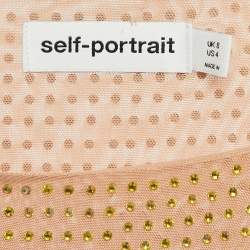 Self-Portrait Beige/Dust Rose Rhinestone Embellished Mesh Midi Dress S