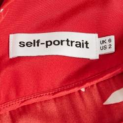 Pre Owned Self-Portrait Red Floral Print Plisse Ruffled Midi Dress S