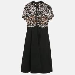 Self-Portrait Black Lace Trim Crepe Midi Dress M