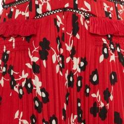 Self-Portrait Red Floral Print Crepe Ruffled Midi Dress S