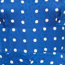 Self-Portrait Blue Polka Dot Print Satin Long Dress S