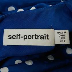Self-Portrait Blue Polka Dot Print Satin Long Dress S