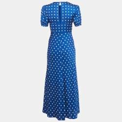 Self-Portrait Blue Polka Dot Print Satin Long Dress S