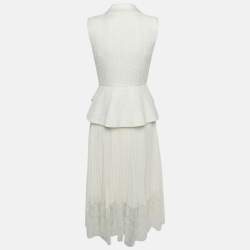 Pre Owned Self-Portrait Off White Tweed & Plisse Blazer Wrap Over Midi Dress S