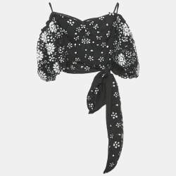 Self-Portrait Black Deco Sequin Mesh Puff Sleeve Top S