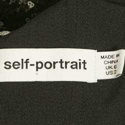 Self-Portrait Black Deco Sequin Mesh Puff Sleeve Top S