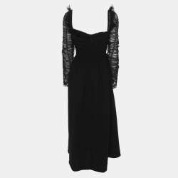 Self-Portrait Black Dots Mesh Sleeved Crepe Midi Dress L