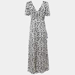 Pre Owned Self-Portrait White Leopard Print Sateen Twisted Maxi Dress M