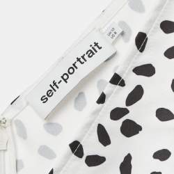 Pre Owned Self-Portrait Monochrome Printed Satin Ruffled Blouse M