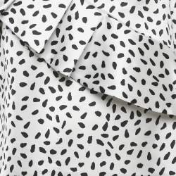 Pre Owned Self-Portrait Monochrome Printed Satin Ruffled Blouse M