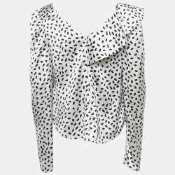 Pre Owned Self-Portrait Monochrome Printed Satin Ruffled Blouse M