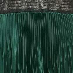 Pre Owned Self-Portrait Green Sateen Plisse Lace Detail Mini Dress M