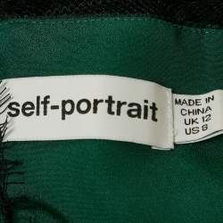 Pre Owned Self-Portrait Green Sateen Plisse Lace Detail Mini Dress M