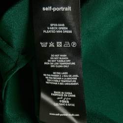 Pre Owned Self-Portrait Green Sateen Plisse Lace Detail Mini Dress M