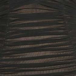 Pre Owned Self-Portrait Black Mesh Embellished Detail Ruched Mini Dress S