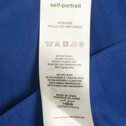 Pre Owned فستان طويل سيلف بورتريت أزرق بنقاط بولكا ساتان بأكمام منتفخة مقاس متوسط - ميديوم