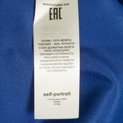 Pre Owned فستان طويل سيلف بورتريت أزرق بنقاط بولكا ساتان بأكمام منتفخة مقاس متوسط - ميديوم