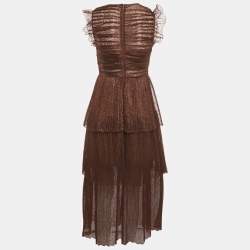 Pre Owned Self-Portrait Brown Lace Ruffled Midi Dress S
