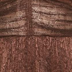 Pre Owned Self-Portrait Brown Lace Ruffled Midi Dress S
