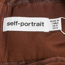 Pre Owned Self-Portrait Brown Lace Ruffled Midi Dress S