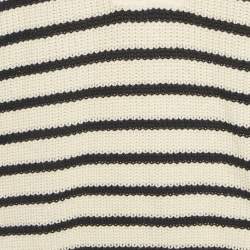 Pre Owned Self-Portrait Cream/Black Striped Rib Knit Lace-Up Neck Sweater L