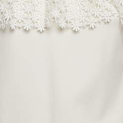 Pre Owned Self-Portrait White Knit Lace Trimmed Mini Shift Dress S