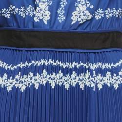 Pre Owned Self-Portrait Blue Floral Print Satin Plisse Off-Shoulder Maxi Dress S