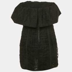 Pre Owned Self-Portrait Black Flocked Tulle Strapless Mini Dress M 