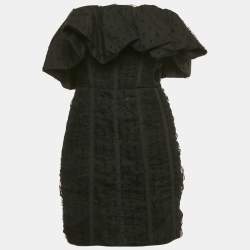 Pre Owned Self-Portrait Black Flocked Tulle Strapless Mini Dress M 