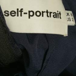 Pre Owned Self-Portrait Navy Blue Bellis Lace & Crepe Cape Sleeved Maxi Dress S 