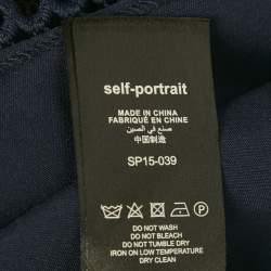 Pre Owned Self-Portrait Navy Blue Bellis Lace & Crepe Cape Sleeved Maxi Dress S 